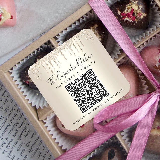 Pegatina Cuadrada QR Code Gold Purpurina Drin Nombre comercial moder (Subido por el creador)