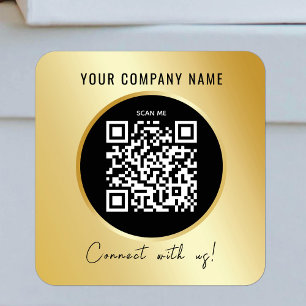 Pegatina Cuadrada QR Código Business Scanable Connect Black Gold