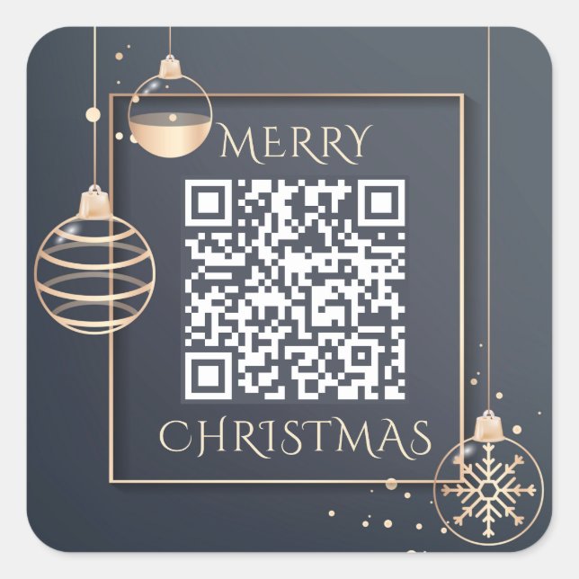 Pegatina Cuadrada QR Código Feliz Navidad Vacaciones Corporativas Mo (Anverso)