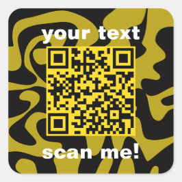 Pegatina Cuadrada QR Código Mostaza Oro Amarillo Negro Brillante Mod