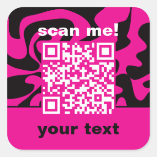 Pegatina Cuadrada QR Código rosa caliente negro y blanco brillante m
