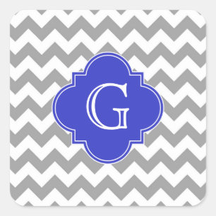 Pegatina Cuadrada Quatrefolios azul cobalto de chevron blanco gris m