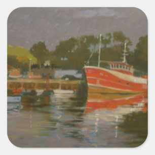 Pegatina Cuadrada Quay Salcombe 2 del pescador