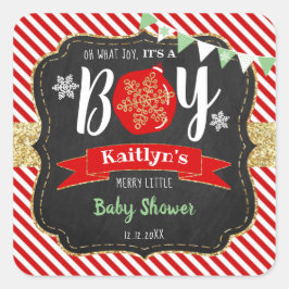 Pegatina Cuadrada "¡Qué alegría, es un chico!" Baby Shower de navida