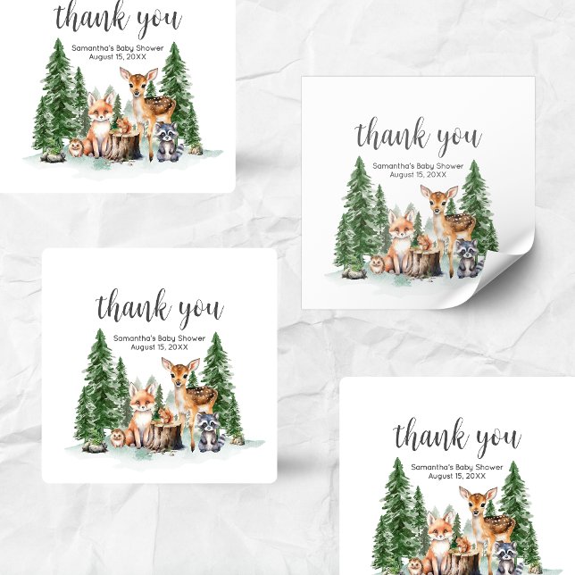 Pegatina Cuadrada Que comience la aventura Baby Shower Cuadrado (Let the Adventure Begin Woodland Animals Baby Shower Square Sticker)