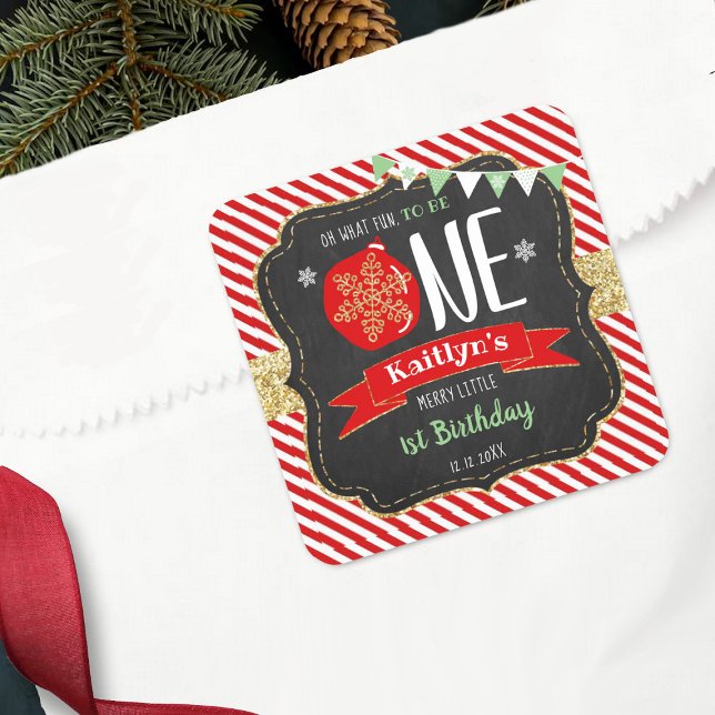 Pegatina Cuadrada ¡Qué Diversión De Ser Uno! Navidades 1º cumpleaños (Subido por el creador)