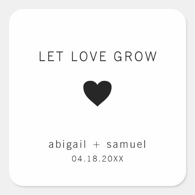 Pegatina Cuadrada Que el amor crezca el favor moderno de la boda bla (Anverso)