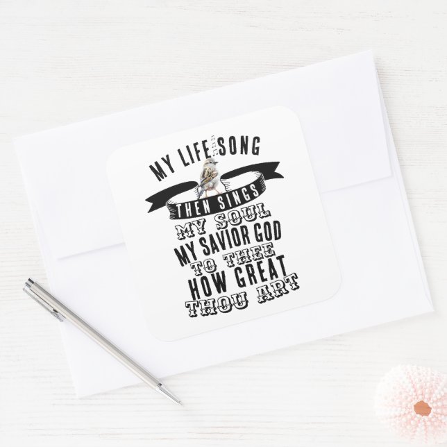 Pegatina Cuadrada Qué Grande Eres Hymnal Cute Bird Christian (Sobre)