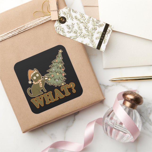 Pegatina Cuadrada ¿QUÉ? navidades graciosos (Regalar)
