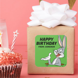 Pegatina Cuadrada ¿QUÉ PASA DOC?™ BUGS BUNNY™ | Cumpleaños feliz