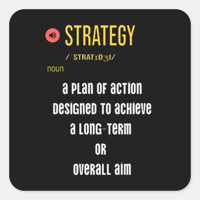 Pegatina Cuadrada ¿Qué significa Estrategia? (Anverso)