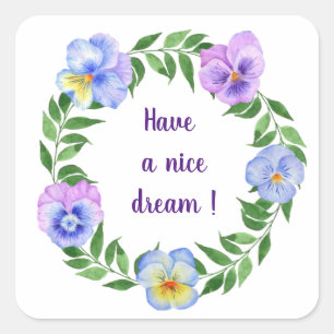 Pegatina Cuadrada ¡Que tengas un buen sueño! Flores de acuarela  