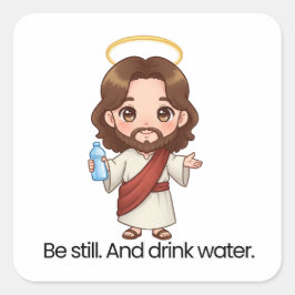 Pegatina Cuadrada Quédate quieto. Y Beba Agua. - Reacciones de Jesús