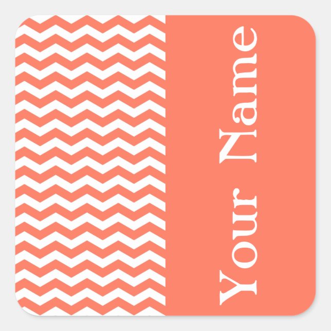 Pegatina Cuadrada QueDios y Coral Wave Chevron con nombre (Anverso)