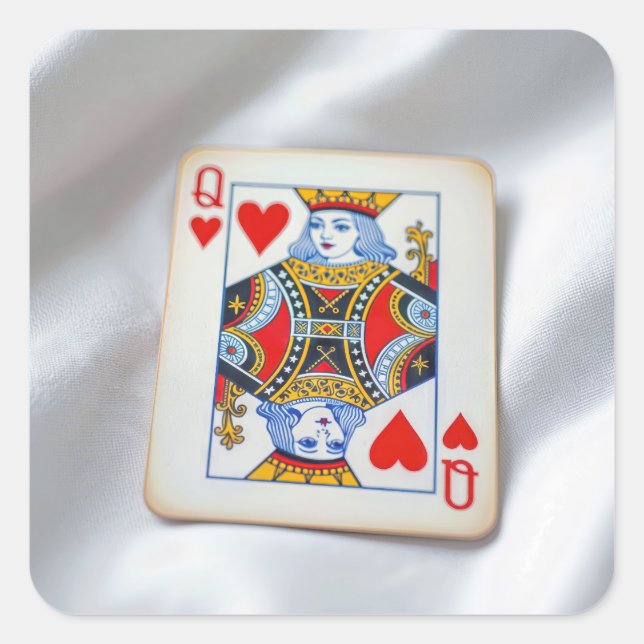 Pegatina Cuadrada Queen of Hearts On White Satin Fabric (Anverso)