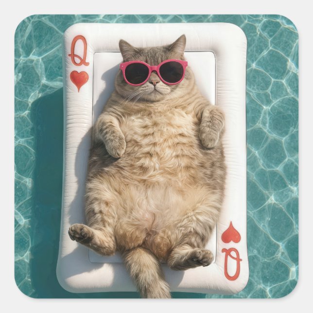 Pegatina Cuadrada Queen of Hearts Tabby Cat (Anverso)