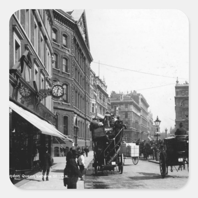 Pegatina Cuadrada Queen Victoria Street, Londres, c.1891 (Anverso)