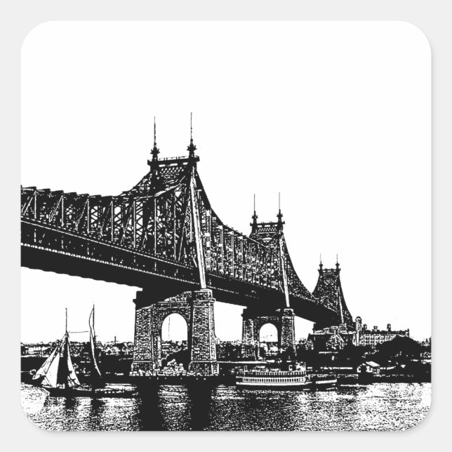 Pegatina Cuadrada Queensboro Bridge Nautical Ocean Beach (Anverso)