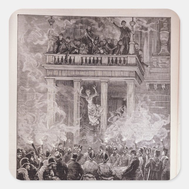 Pegatina Cuadrada Quema del Teatro de Anillo, Viena (Anverso)