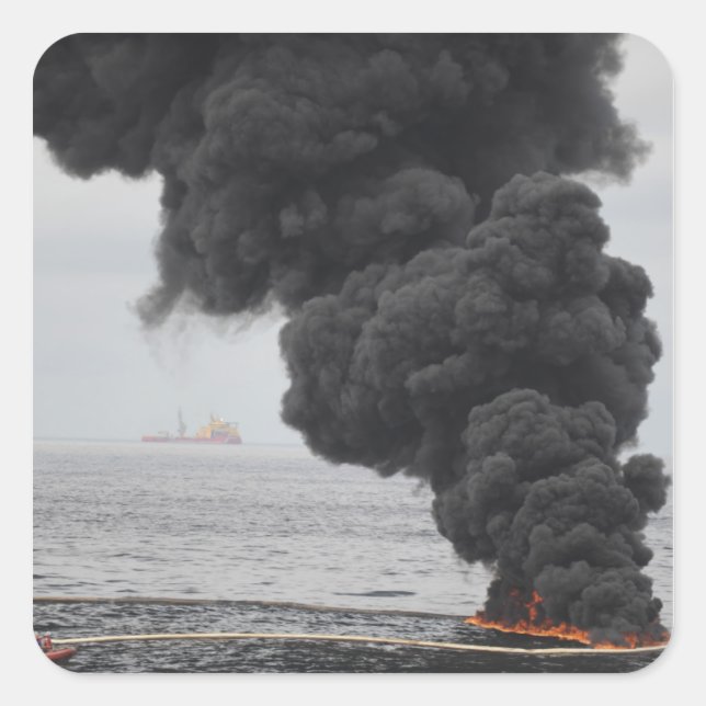 Pegatina Cuadrada Quemaduras de petróleo concentrado reunidas (Anverso)