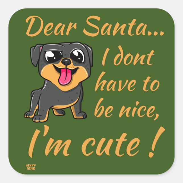 Pegatina Cuadrada QUERIDA SANTA, ESTOY CUIDADA... navidades de perro (Anverso)