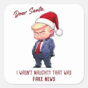 Pegatina Cuadrada Querido Santa, Donald Trump Chiste Divertido de Na