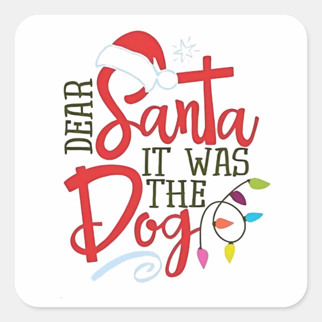 Pegatina Cuadrada Querido Santa Fue El Perro Divertido  (Anverso)
