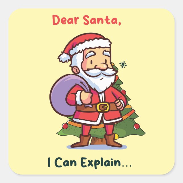 Pegatina Cuadrada Querido Santa, puedo explicarlo - Navidades divert (Anverso)