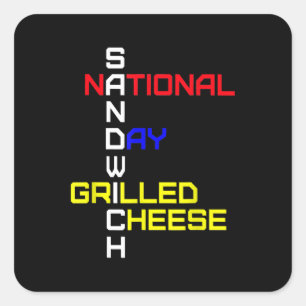 Pegatina Cuadrada Queso a la parrilla del Día Nacional del Sándwich