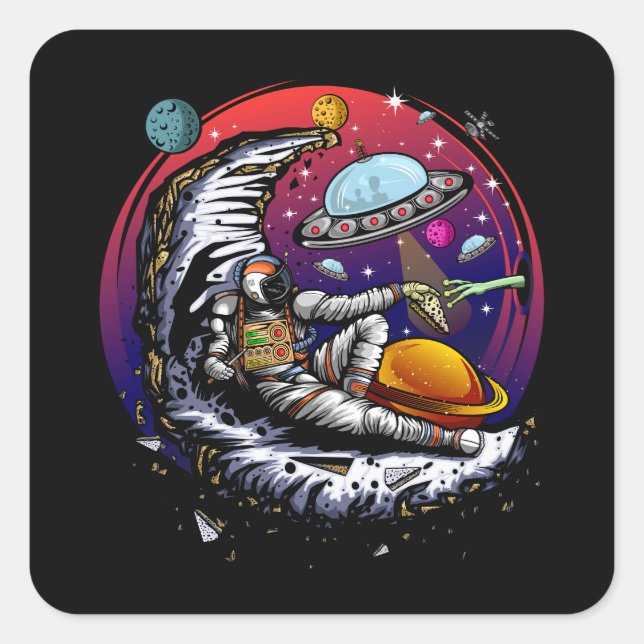 Pegatina Cuadrada Queso de la luna espacial (Anverso)