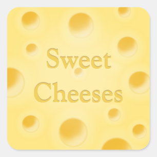 Pegatina Cuadrada "Queso Dulce" Rebanada de Queso con Agujeros Perso