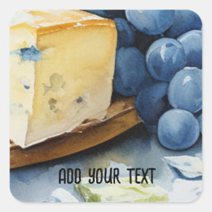 Pegatina Cuadrada Queso Uvas Azules 1