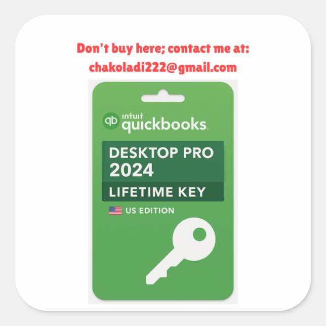 Pegatina Cuadrada Quickbooks Desktop Pro 2024 chakoladi222@gmail.com (Anverso)
