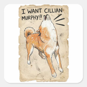 Pegatina Cuadrada Quiero Cillian Murphy – Fangirl Shiba Inu