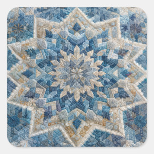 Pegatina Cuadrada Quilt kaleidoscopio retro con copo de nieve
