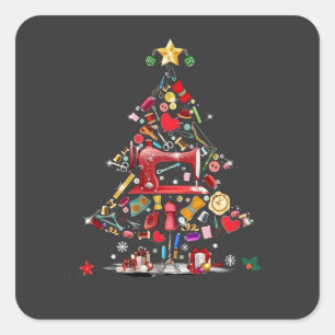 Pegatina Cuadrada Quilter Merry Christmas Tree Quilt Block Quilting 