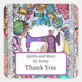 Pegatina Cuadrada Quilting Gracias