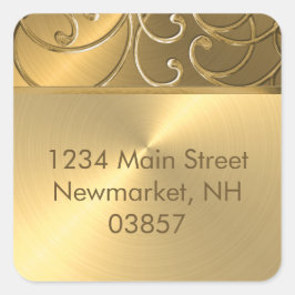 Pegatina Cuadrada Quinceanera All Gold Filigree Swirly Border