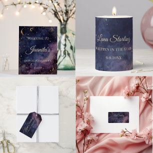Pegatina Cuadrada Quinceañera celeste, personalizado