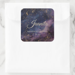 Pegatina Cuadrada Quinceañera Celestial, personalizada