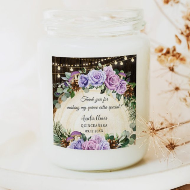 Pegatina Cuadrada Quinceañera floral púrpura de selva encantada (Subido por el creador)