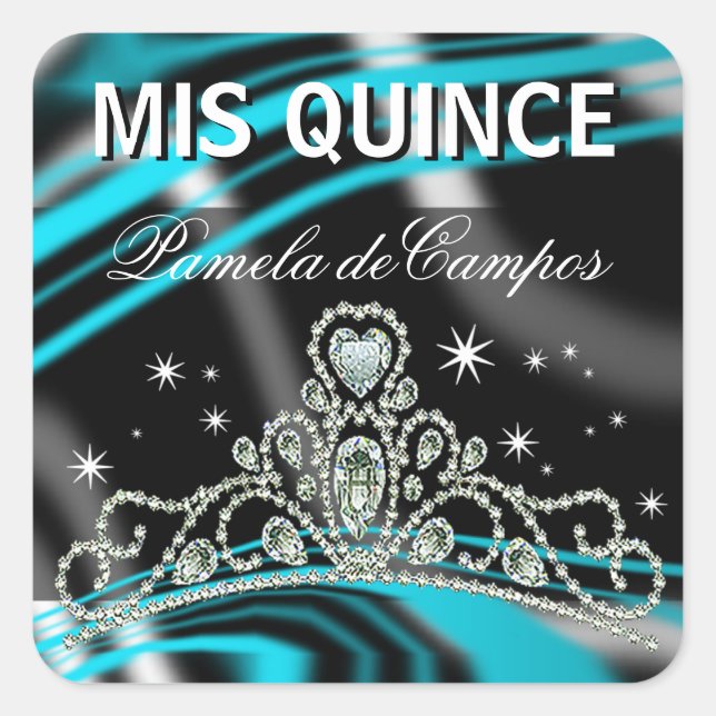 Pegatina Cuadrada Quinceañera Sparkling Tiara (Anverso)