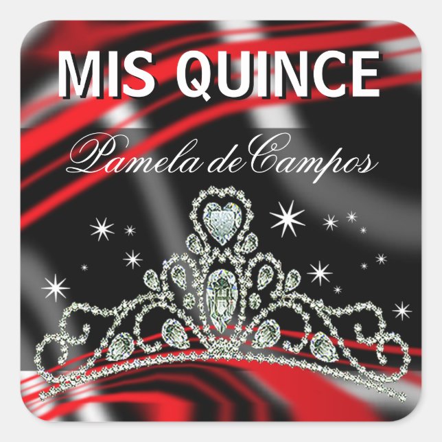 Pegatina Cuadrada Quinceañera Sparkling Tiara (Anverso)