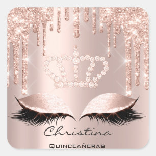 Pegatina Cuadrada Quinceañeras Sweet 16th 15th Bridal Spark Crown