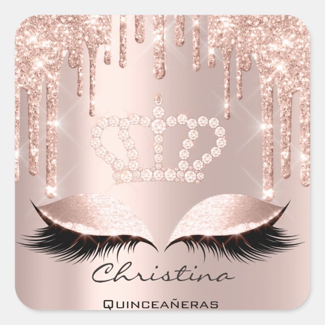 Pegatina Cuadrada Quinceañeras Sweet 16th 15th Bridal Spark Crown (Anverso)