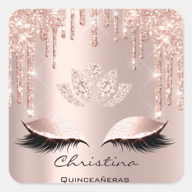 Pegatina Cuadrada Quinceañeras Sweet 16th 15th Bridal Sparkly (Anverso)