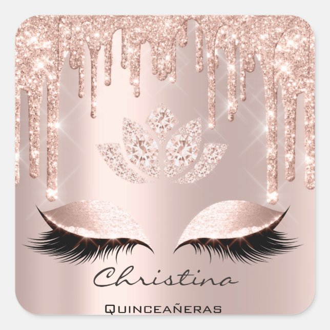 Pegatina Cuadrada Quinceañeras Sweet 16th 15th Bridal Sparkly (Anverso)