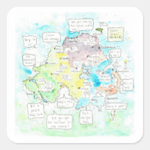 Quirky mapa de Irlanda del Norte con dichos.