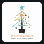 Pegatina Cuadrada Quirky Vintage Christmas Tree Mid Century Moderno<br><div class="desc">Dé a sus amigos y familia un divertido pegatina peculiar de mediados de siglo en su tarjeta de vacaciones este año. Con su funky árbol de Navidad retro en turquesa,  naranja,  bronceado,  oro y negro seguro que será amado por todos los que lo reciben.</div>