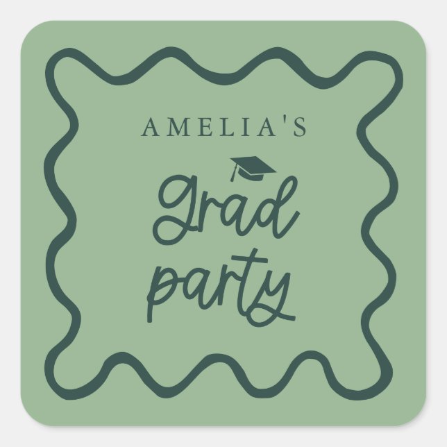 Pegatina Cuadrada Quirky Wavy Line Green Grad Party Favor (Anverso)